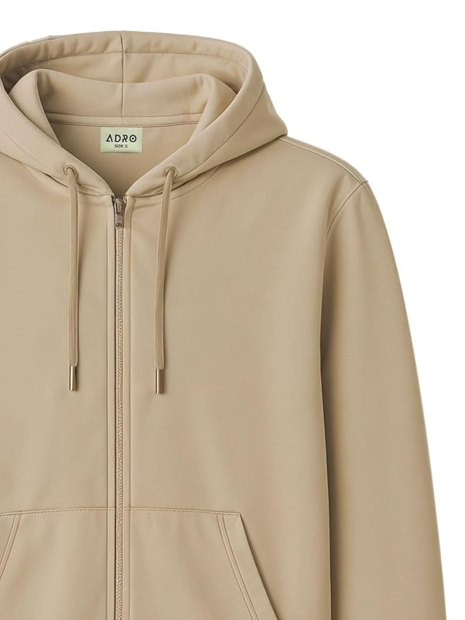 Men's Beige Premium Full-Zip Hooded Sweatshirt