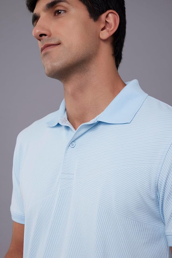 Men's Sky Blue Textured Polo T-Shirt
