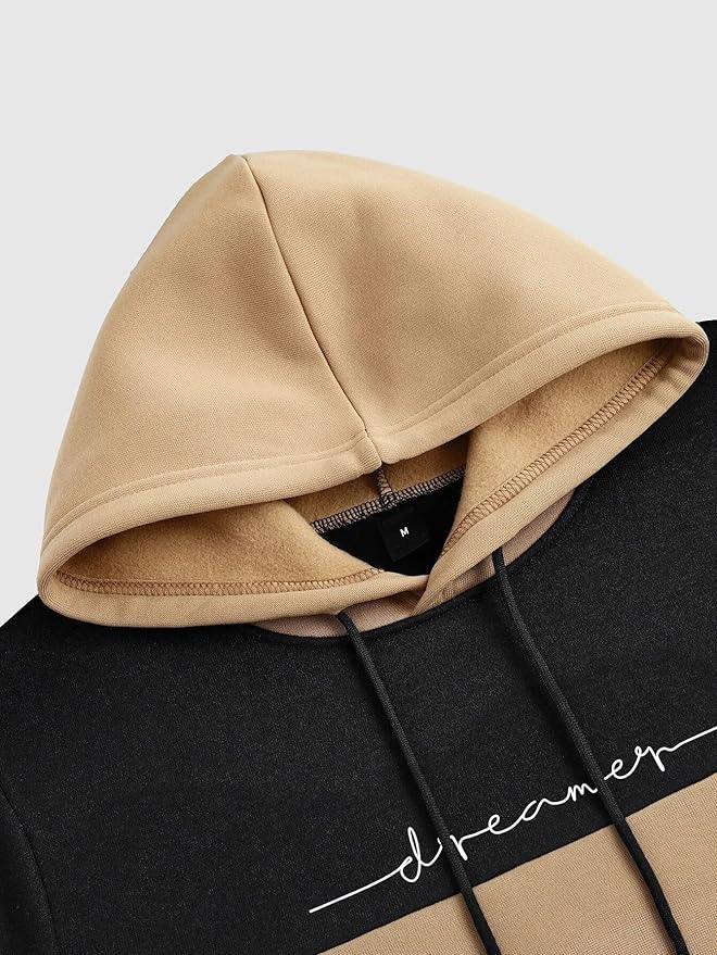 Men's Beige & Black Colorblock 'Dreamer' Pullover Hoodie