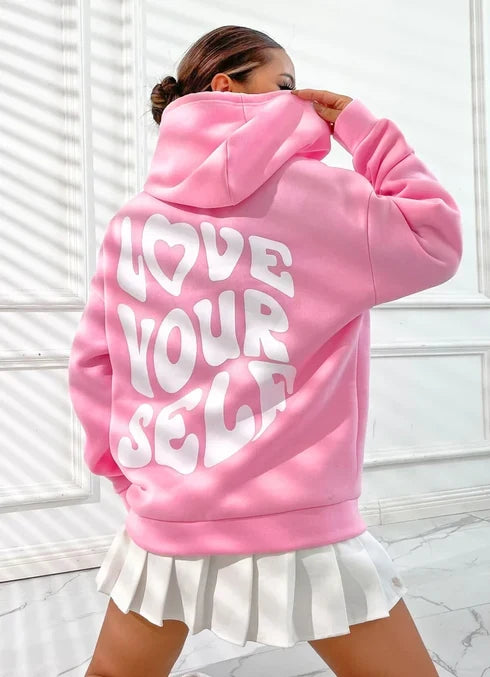 Lzuri Fashion Women's Back Printed Pink Hoodie Sweatshirt for Winter