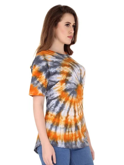 Lzuri Fashion Women's Printed Cotton Tie-Dye T-Shirt – Multicolor