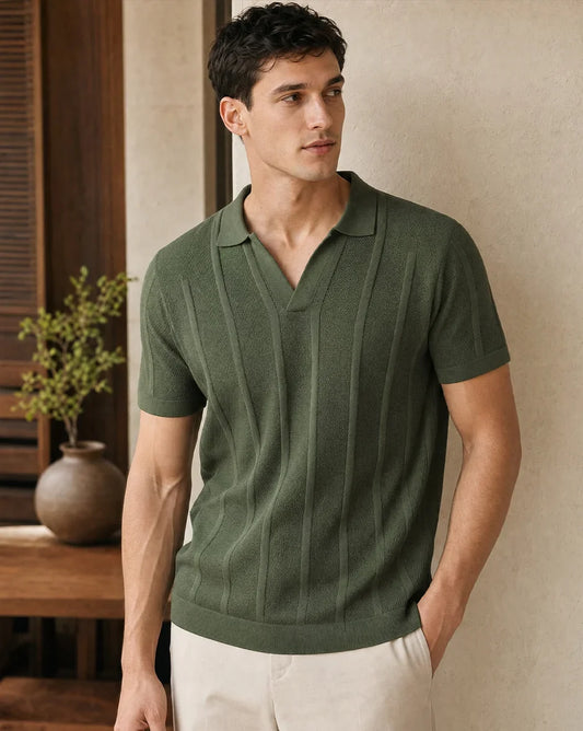 Lzuri Sporty Ribbed Polo T-Shirt