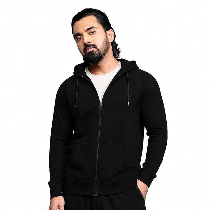 Men's Classic Black Full-Zip Hooded Sweatshirt