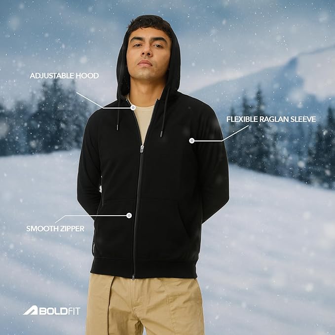 Men's Classic Black Full-Zip Hooded Sweatshirt