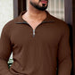 Men's Brown Half-Zip Textured Sweatshirt