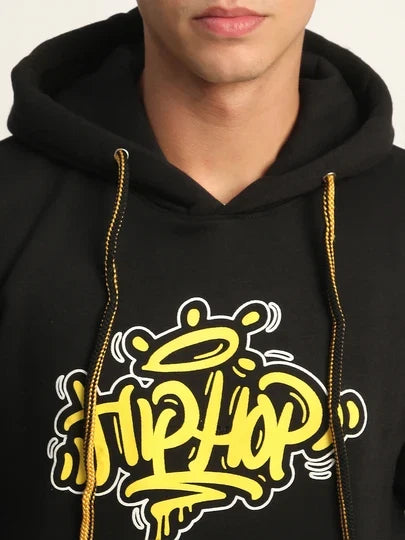 Lzuri Fashion Hip-Hop Back Printed Black Winter Hoodie for Men