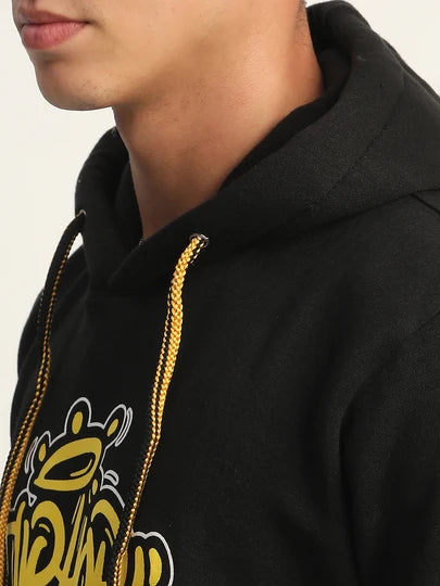Lzuri Fashion Hip-Hop Back Printed Black Winter Hoodie for Men