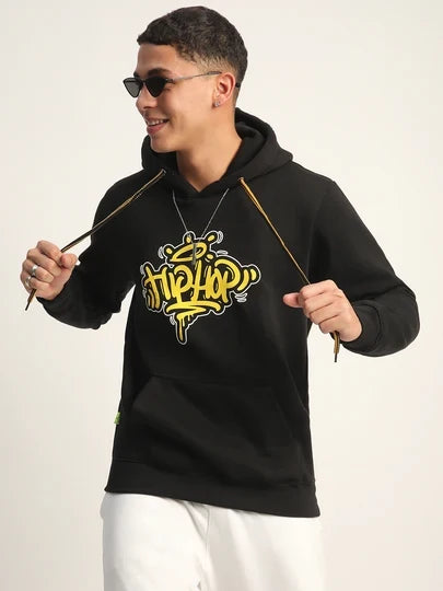 Lzuri Fashion Hip-Hop Back Printed Black Winter Hoodie for Men