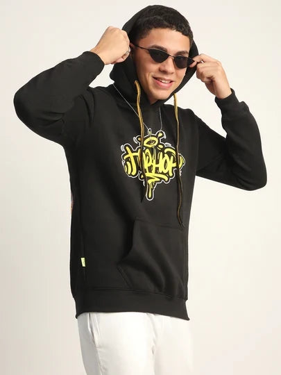 Lzuri Fashion Hip-Hop Back Printed Black Winter Hoodie for Men