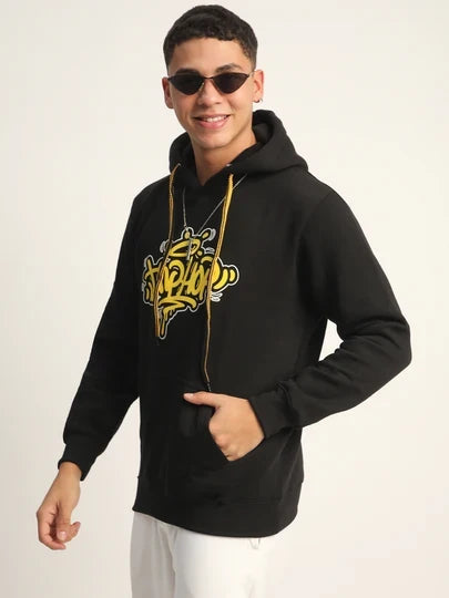 Lzuri Fashion Hip-Hop Back Printed Black Winter Hoodie for Men