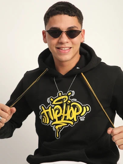 Lzuri Fashion Hip-Hop Back Printed Black Winter Hoodie for Men