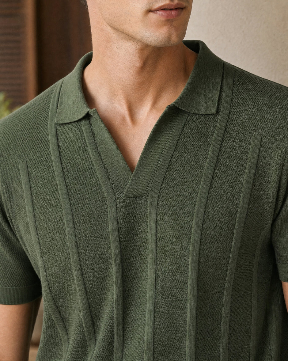 Lzuri Sporty Ribbed Polo T-Shirt
