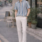 Men's Textured Striped Half-Zip Polo T-Shirt
