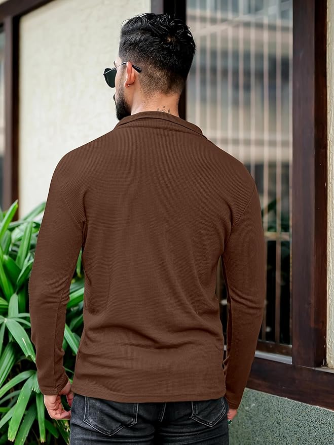 Men's Brown Half-Zip Textured Sweatshirt