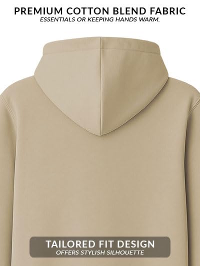 Men's Beige Premium Full-Zip Hooded Sweatshirt