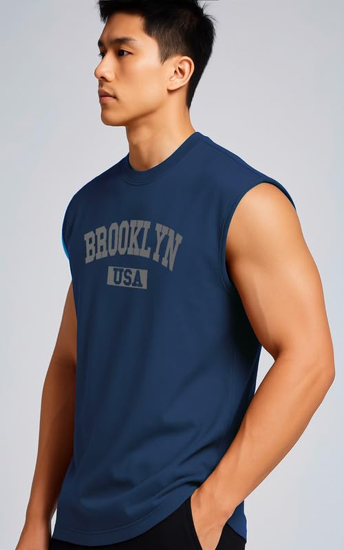 Men's Navy Blue 'Brooklyn USA' Sleeveless Muscle Vest