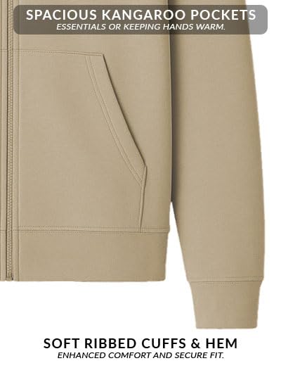 Men's Beige Premium Full-Zip Hooded Sweatshirt