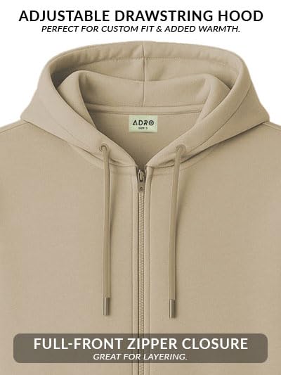 Men's Beige Premium Full-Zip Hooded Sweatshirt