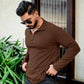 Men's Brown Half-Zip Textured Sweatshirt