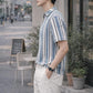 Men's Textured Striped Half-Zip Polo T-Shirt