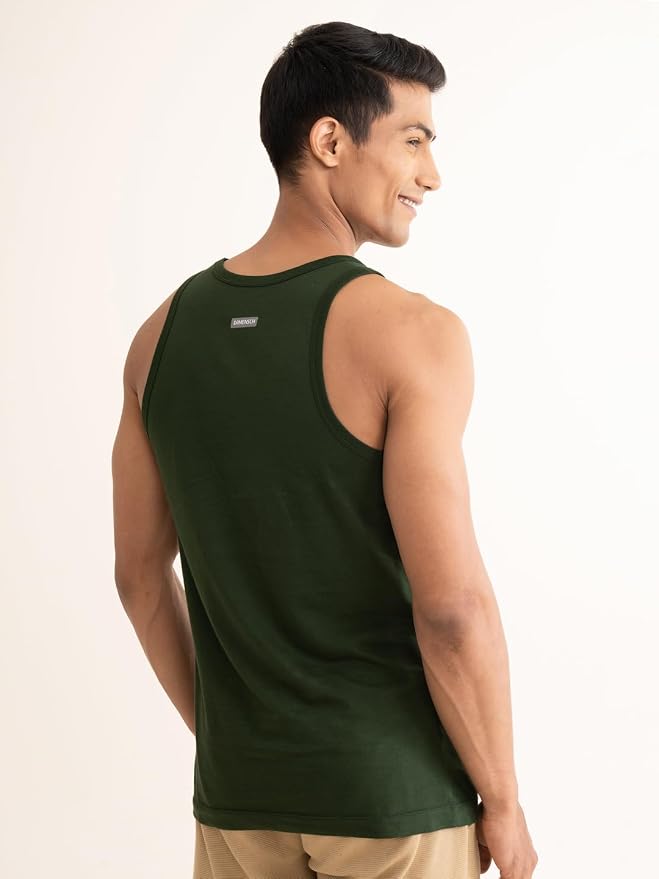 Men's Dark Green Solid Cotton Gym Tank Top Vest