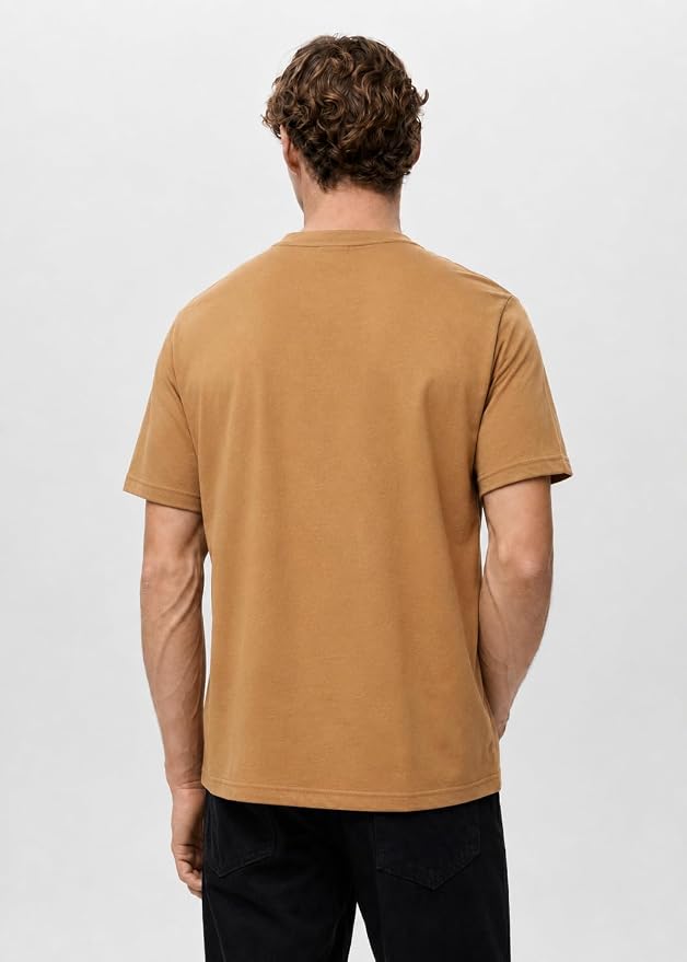 Men's Tan Brown Varsity Graphic Oversized T-Shirt