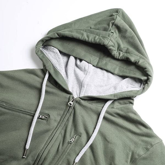 Men's Olive Green Multi-Pocket Full-Zip Hoodie