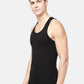 Men's Solid Black Cotton Ribbed Gym Vest