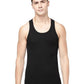 Men's Solid Black Cotton Ribbed Gym Vest