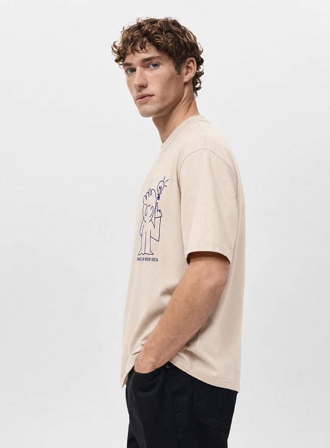 Men's Beige Graphic Printed Oversized T-Shirt