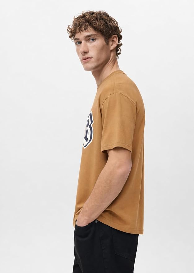 Men's Tan Brown Varsity Graphic Oversized T-Shirt