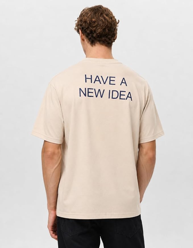 Men's Beige Graphic Printed Oversized T-Shirt