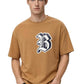 Men's Tan Brown Varsity Graphic Oversized T-Shirt