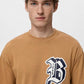 Men's Tan Brown Varsity Graphic Oversized T-Shirt