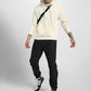 Men's Off-White Solid Pullover Hoodie with Contrast Cords