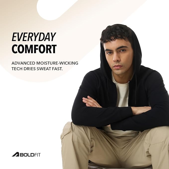Men's Classic Black Full-Zip Hooded Sweatshirt