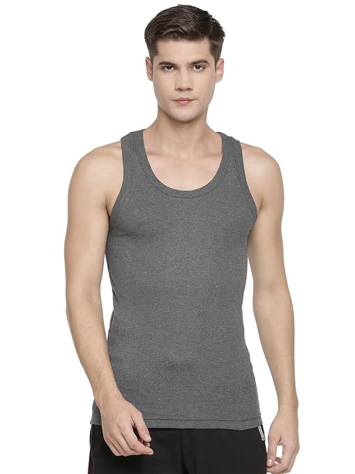 Men's Charcoal Grey Ribbed Gym Tank Top Vest