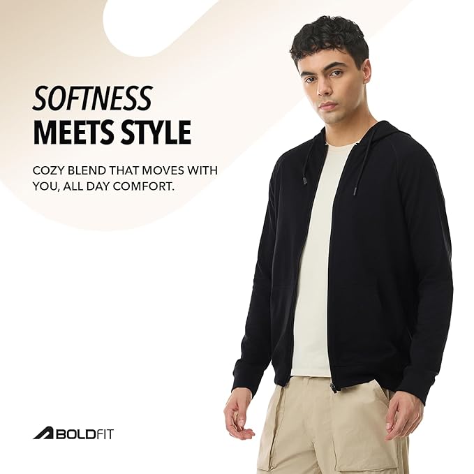 Men's Classic Black Full-Zip Hooded Sweatshirt