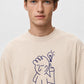 Men's Beige Graphic Printed Oversized T-Shirt