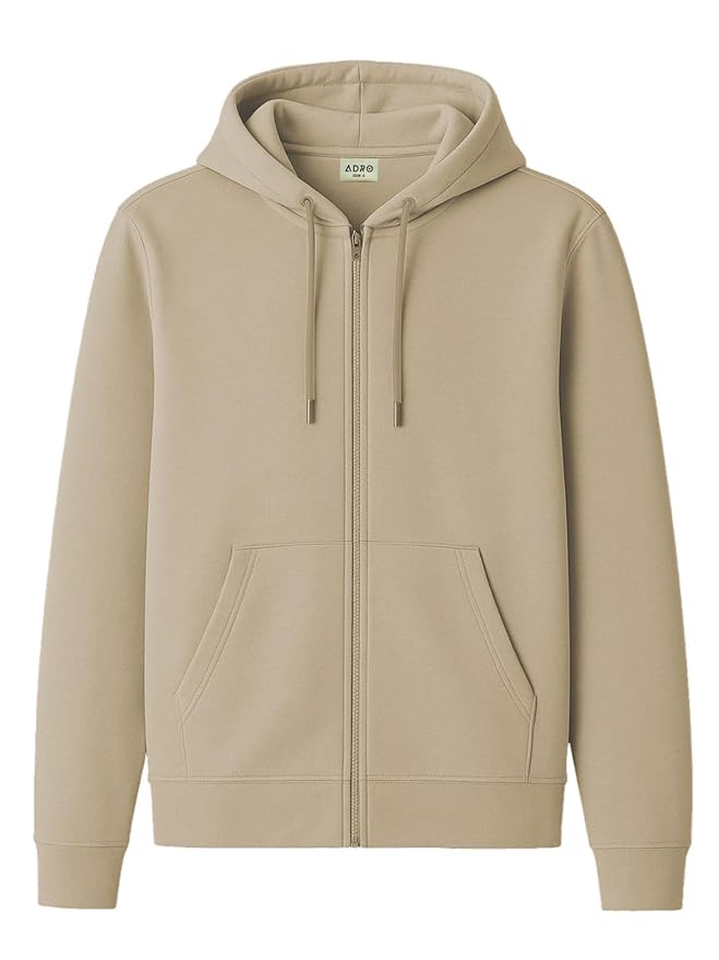 Men's Beige Premium Full-Zip Hooded Sweatshirt