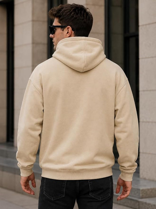Men's Beige 'Los Angeles California' Printed Oversized Hoodie