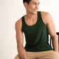 Men's Dark Green Solid Cotton Gym Tank Top Vest