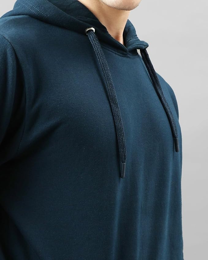 Men's Deep Teal Blue Solid Pullover Hoodie