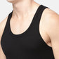 Men's Solid Black Cotton Ribbed Gym Vest