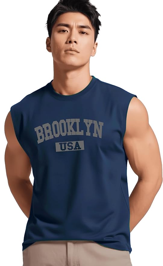 Men's Navy Blue 'Brooklyn USA' Sleeveless Muscle Vest