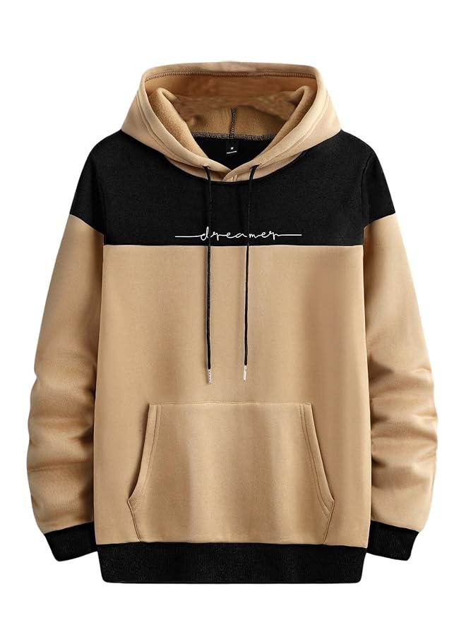 Men's Beige & Black Colorblock 'Dreamer' Pullover Hoodie