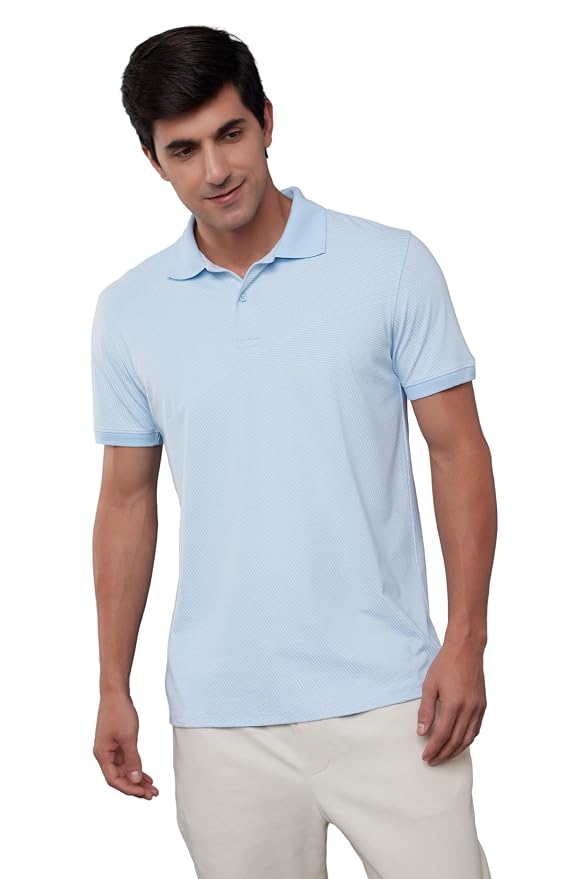 Men's Sky Blue Textured Polo T-Shirt