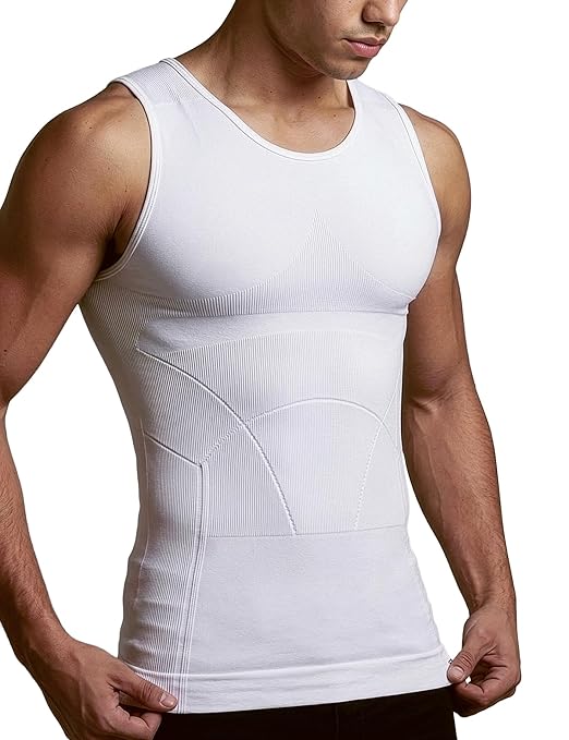 Men's White Compression Slimming Body Shaper Vest