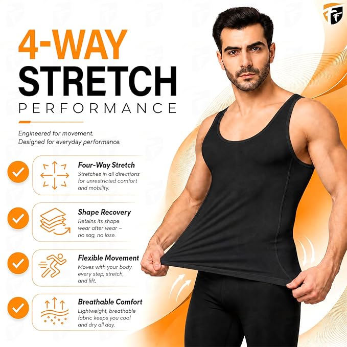 Men's Black 4-Way Stretch Performance Gym Vest