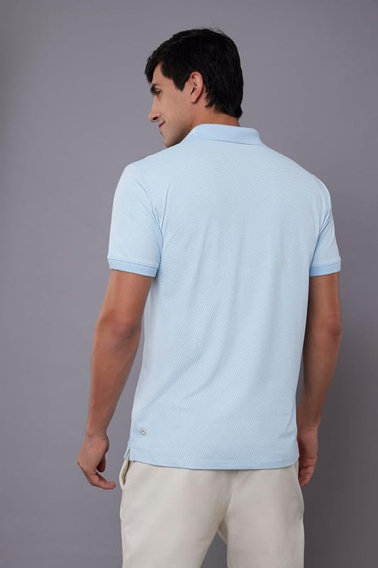 Men's Sky Blue Textured Polo T-Shirt